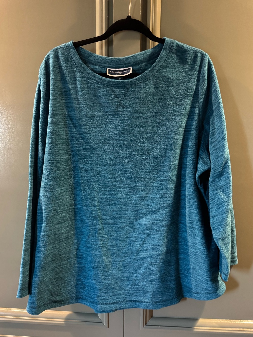 Karen Scott Teal Pullover Fleece Sweatshirt